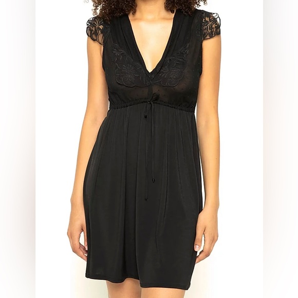 Silky Honeymoon Night Dress in Swiss Dot Black